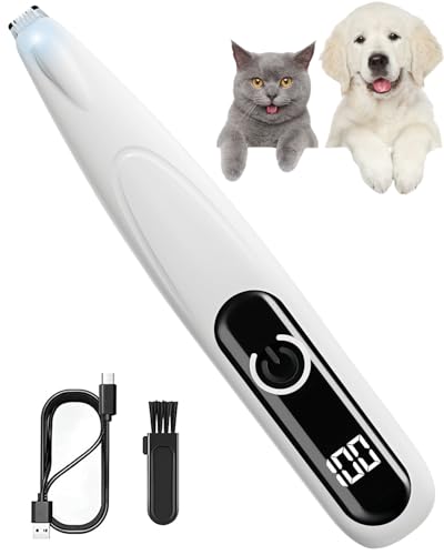 ペット用バリカン LRCUOPY 犬用バリカン USB充電 LEDディスプレー LEDライト付き 犬猫用 足裏 耳裏 顔周り お尻周り 肉球 部分カット 自宅トリミング 小型 軽量 低騒音 低振動 コードレス