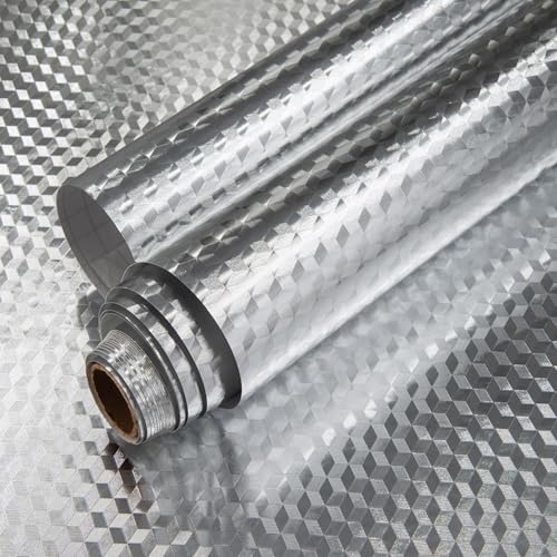 Jiroka ステンレスシート アルミ シート キッチン リメイクシート 耐熱 シール 銀 シルバー 壁紙 汚れ防止シート 幅40cm x長さ3m 防水防油防汚 はがせる のり付き メタリックシール ステンレス調 食器棚 戸棚 調理台 カッティングシート 装飾 DIY リフォームシート 補修シール