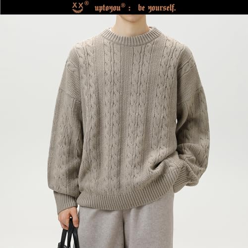 [uptoyou] セーター メンズ ニット クルーネック 厚手 メンズ 冬服 トップス カジュアル 暖かい 無地 ケーブル編み カジュアル ビジネス 長袖 セーター 男女兼用 防寒着 秋冬 大きいサイズ