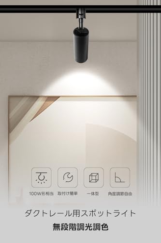 SPAHER ダクトレール用スポットライト 照明 無段階調光調色 LED一体型 ライティングレール 100W相当 角度調節可能 植物育成ライト 取付け簡単 電球不要 照明器具 明るい おしゃれ リビング キッチン インテリア 10W （ブラック 6個セット+1個リモコン)